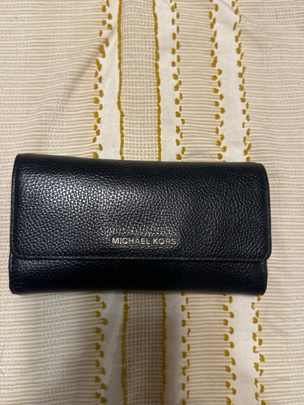 Michael Kors Black Pebble-Grain Leather Wallet with Silver Logo